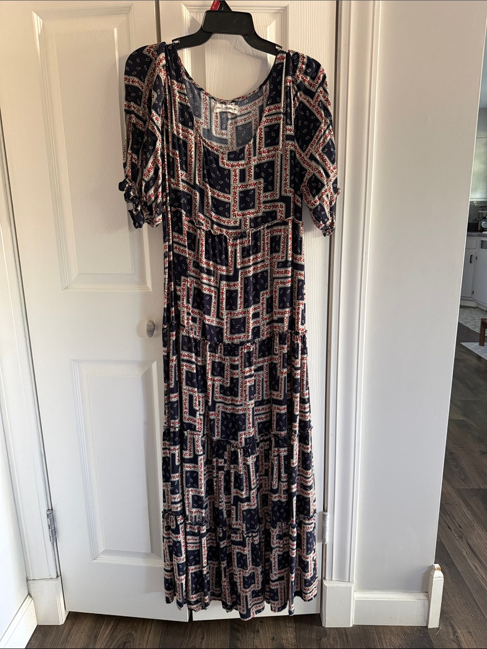 NATURAL LIFE Navy, Cream and Red Printed Maxi Dress